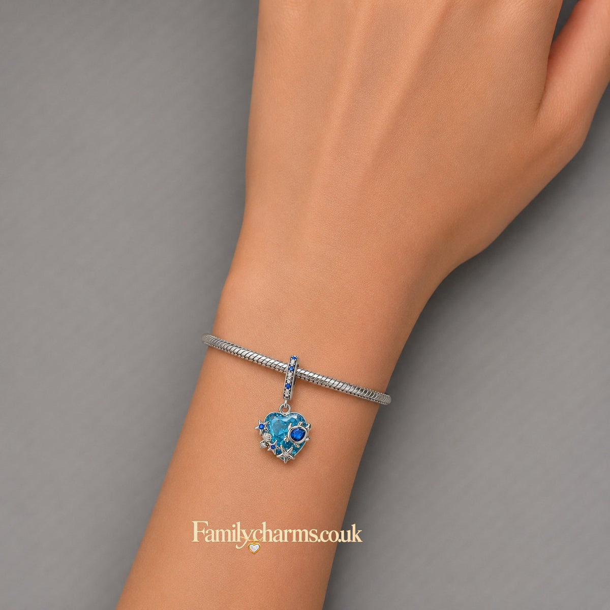 Sea Turtle Starfish Heart Dangle Sterling Silver Charm Hallmarked S925 for Charm Bracelet and Necklace