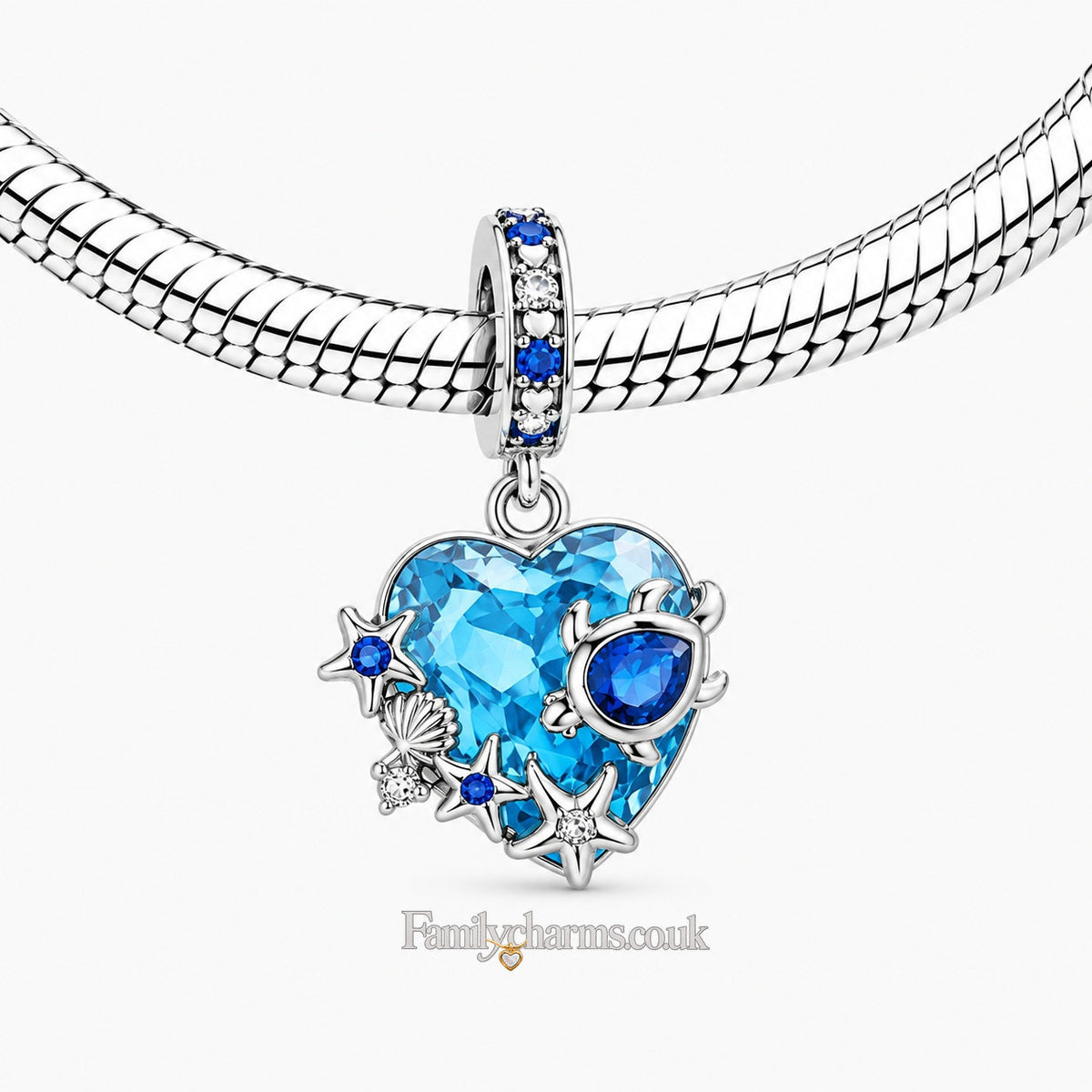 Sea Turtle Starfish Heart Dangle Sterling Silver Charm Hallmarked S925 for Charm Bracelet and Necklace