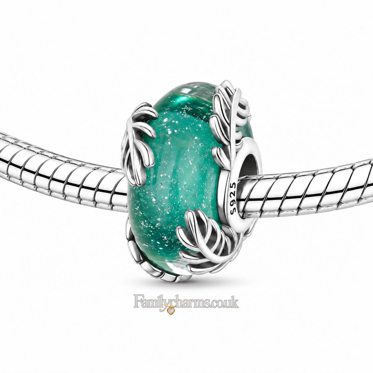 Seaweed Murano Glass Bead Hallmarked S925 for Charm Bracelet and Necklace