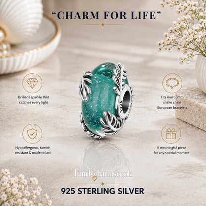 Seaweed Murano Glass Bead Hallmarked S925 for Charm Bracelet and Necklace