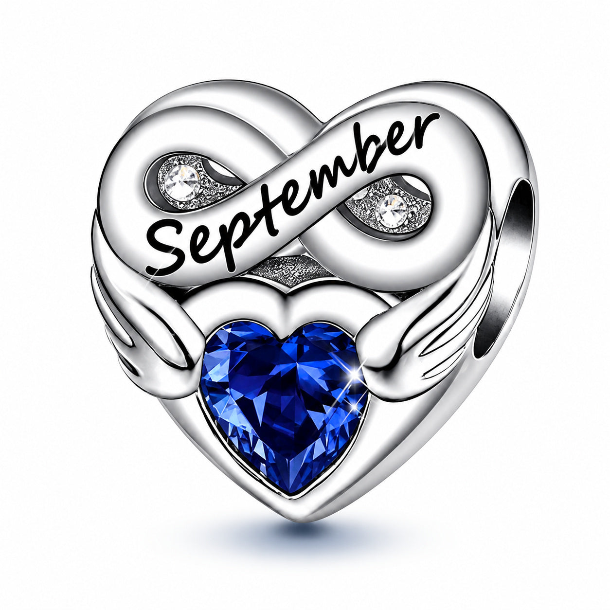 September Birthstone Months Heart Charm for Bracelet, S925 Sterling Silver