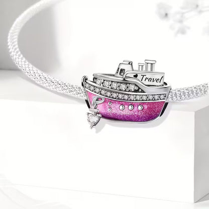 Ship Bead Charm Sterling Silver Charm Hallmarked S925 for Charm Bracelet and Necklace