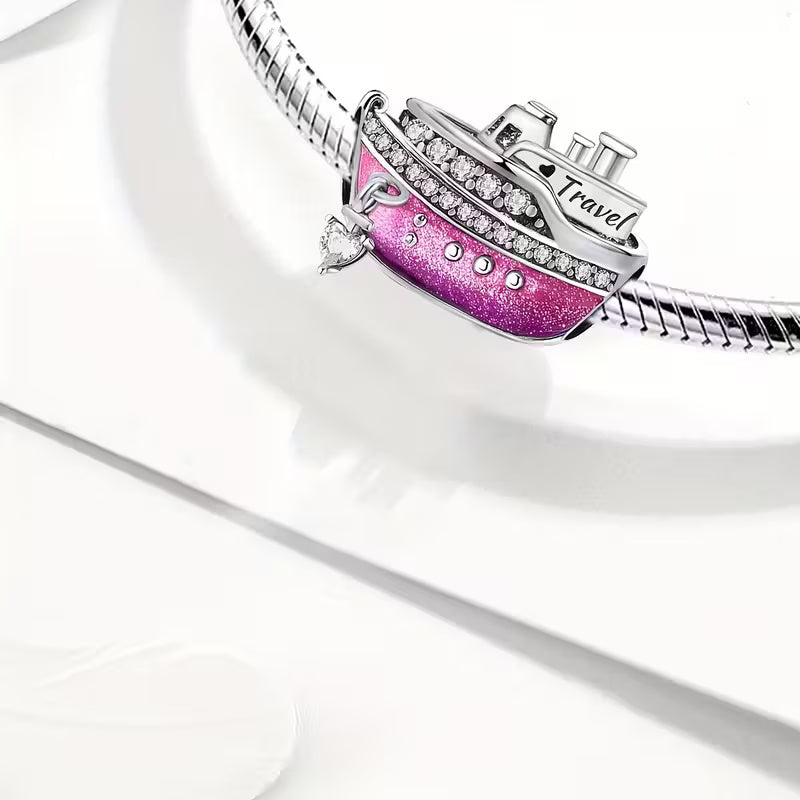 Ship Bead Charm Sterling Silver Charm Hallmarked S925 for Charm Bracelet and Necklace