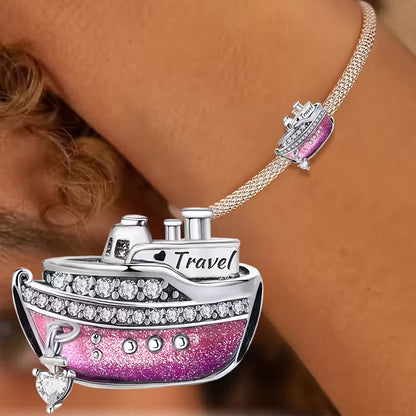 Ship Bead Charm Sterling Silver Charm Hallmarked S925 for Charm Bracelet and Necklace