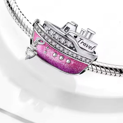 Ship Bead Charm Sterling Silver Charm Hallmarked S925 for Charm Bracelet and Necklace