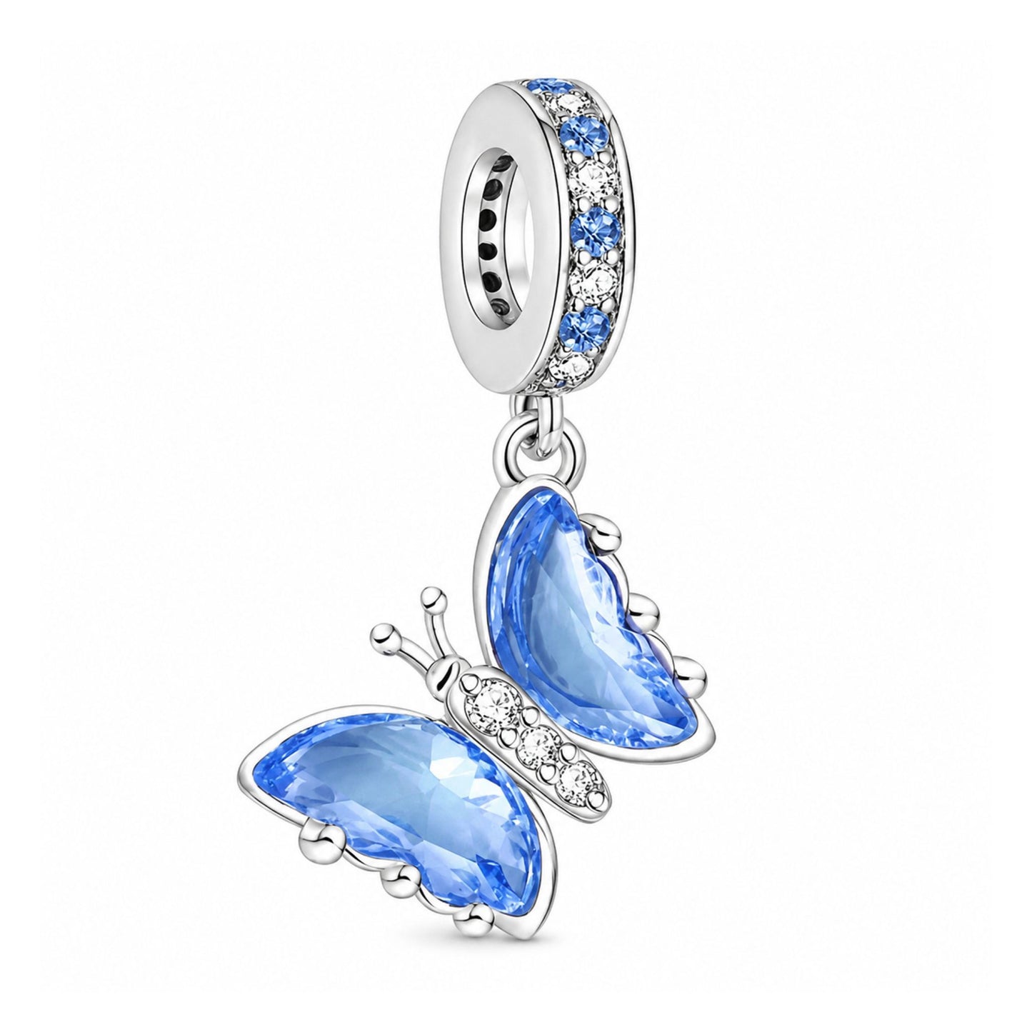 Silver & Blue Butterfly Sterling Silver Charm Hallmarked S925 for Charm Bracelet and Necklace