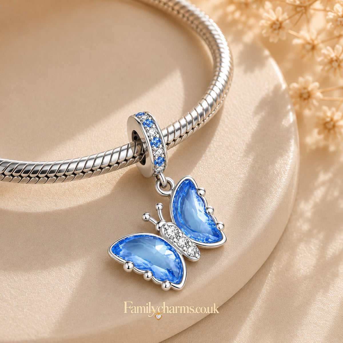 Silver & Blue Butterfly Sterling Silver Charm Hallmarked S925 for Charm Bracelet and Necklace