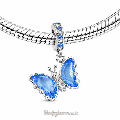 Silver & Blue Butterfly Sterling Silver Charm Hallmarked S925 for Charm Bracelet and Necklace