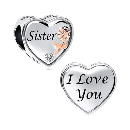 Sister I Love You Charm Sterling Silver Charm Hallmarked S925 for Charm Bracelet and Necklace
