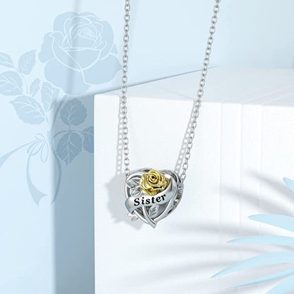 Sister Rose Flower Heart Sterling Silver Charm Hallmarked S925 for Charm Bracelet and Necklace