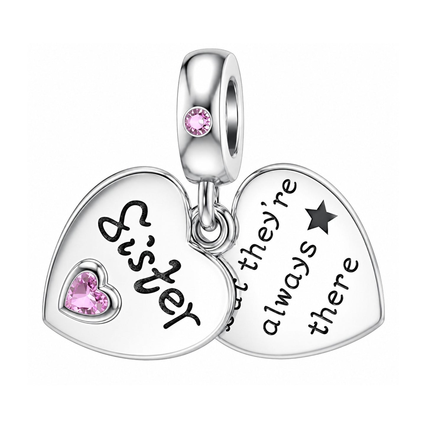 Sister Heart Dangle Sterling Silver Charm Hallmarked S925 for Charm Bracelet and Necklace
