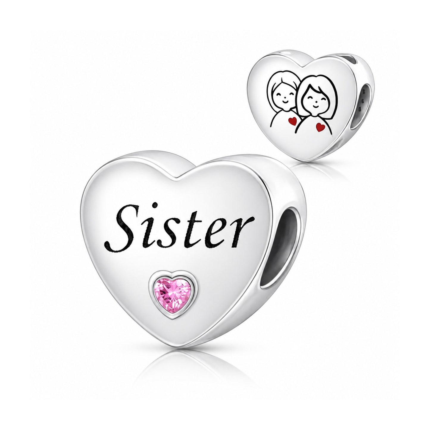Sister Heart Sterling Silver Charm Hallmarked S925 for Charm Bracelet and Necklace