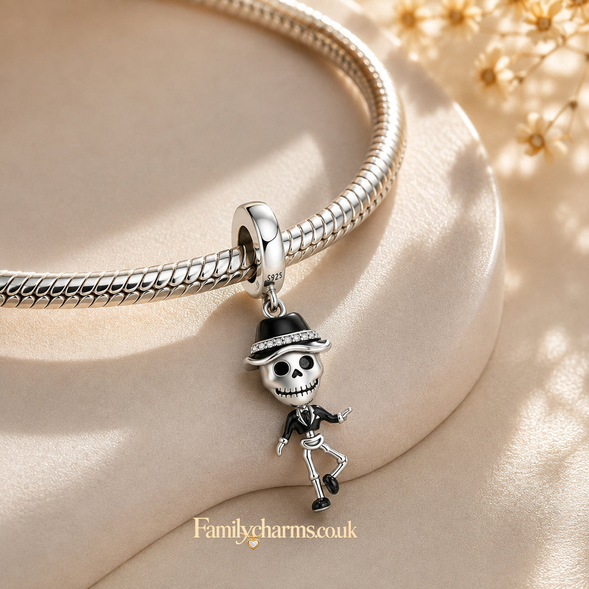 Skeleton Man Halloween Charm Hallmarked S925 for Charm Bracelet and Necklace