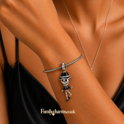Skeleton Man Halloween Charm Hallmarked S925 for Charm Bracelet and Necklace