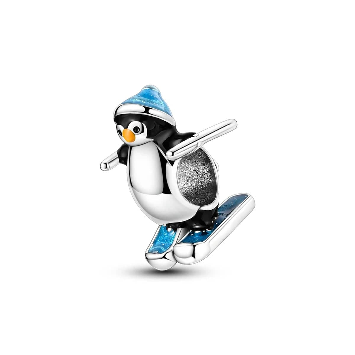 Skiing Penguin Bead Sterling Silver Charm Hallmarked S925 for Charm Bracelet and Necklace