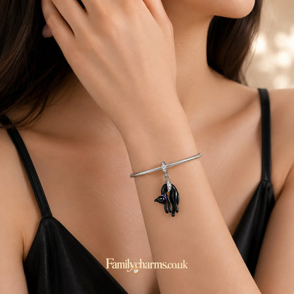 Cute Black Cat Sterling Silver Charm Hallmarked S925 for Charm Bracelet and Necklace