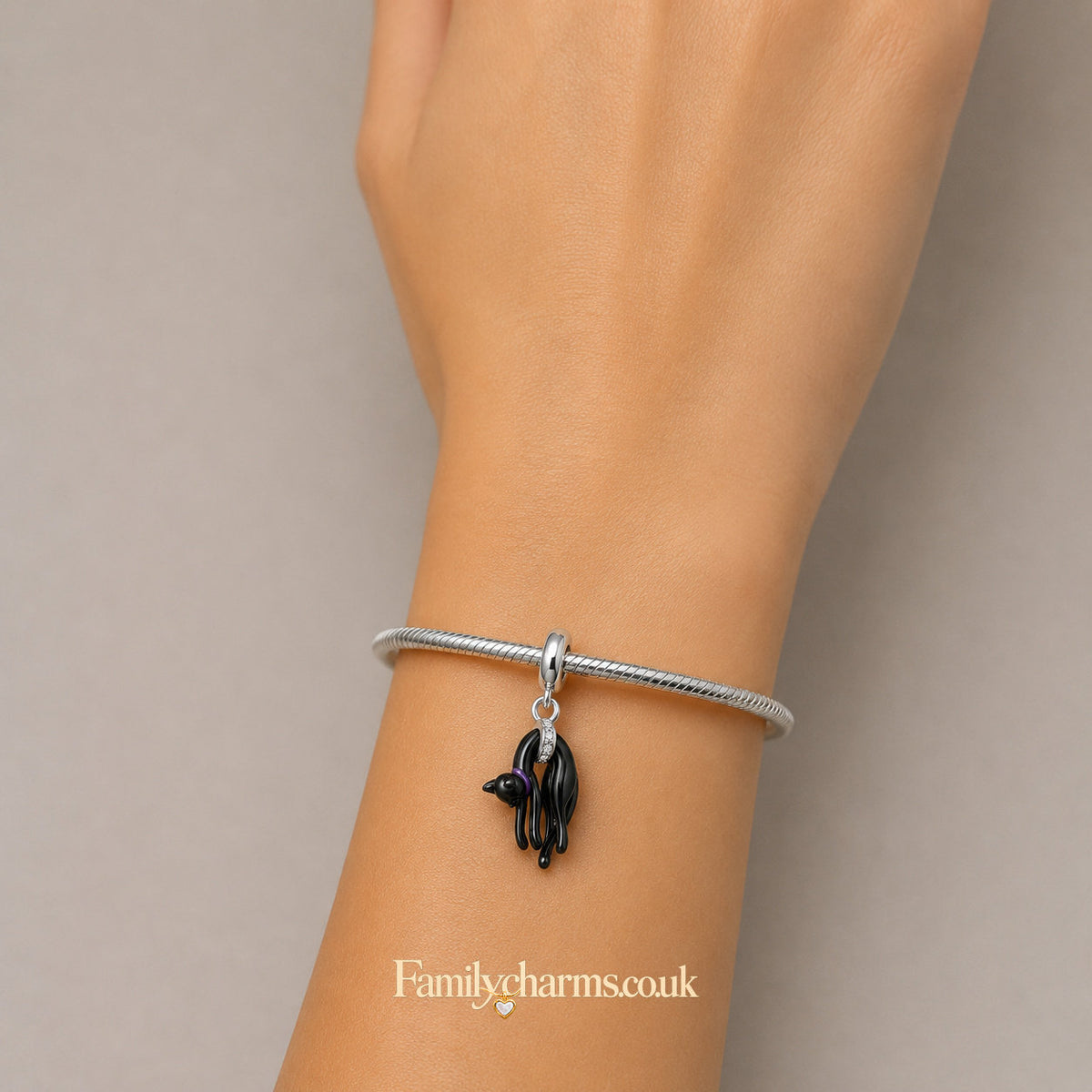 Cute Black Cat Sterling Silver Charm Hallmarked S925 for Charm Bracelet and Necklace