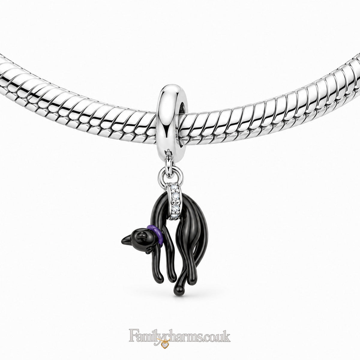 Cute Black Cat Sterling Silver Charm Hallmarked S925 for Charm Bracelet and Necklace