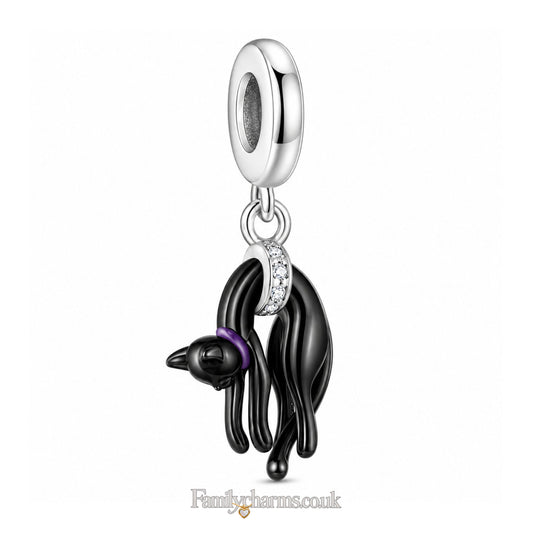 Cute Black Cat Sterling Silver Charm Hallmarked S925 for Charm Bracelet and Necklace