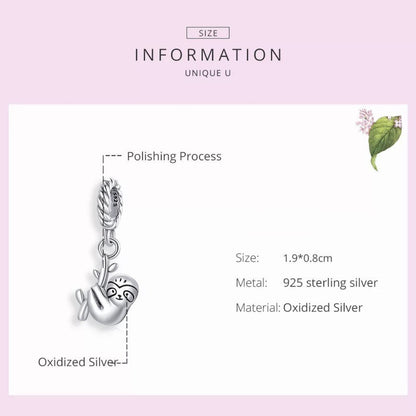Sloth Charm for Bracelet, S925 Sterling Silver