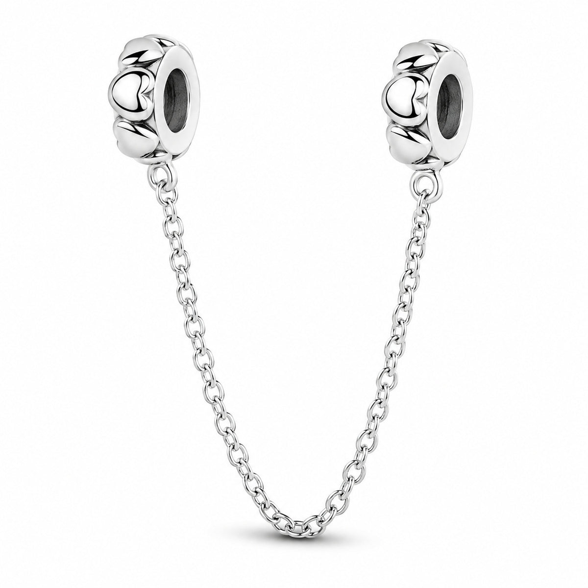S925 Sterling Silver Smooth Hearts Safety Chain Charm for Bracelets