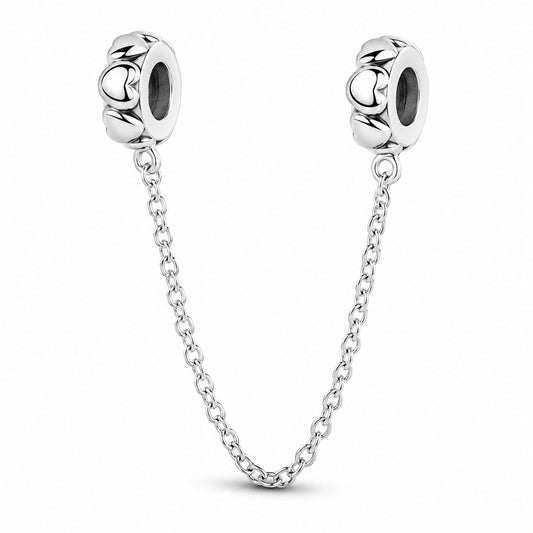 S925 Sterling Silver Smooth Hearts Safety Chain Charm for Bracelets