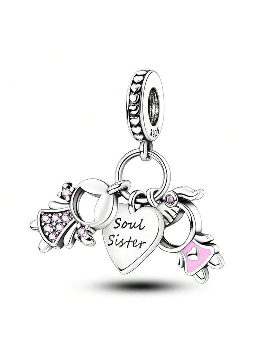 Soul Sisters Pendant Charm for Bracelet, S925 Sterling Silver