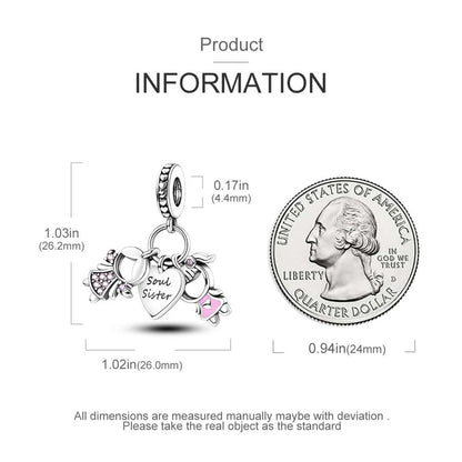Soul Sisters Pendant Sterling Silver Charm Hallmarked S925 for Charm Bracelet and Necklace