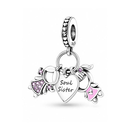 Soul Sisters Pendant Sterling Silver Charm Hallmarked S925 for Charm Bracelet and Necklace