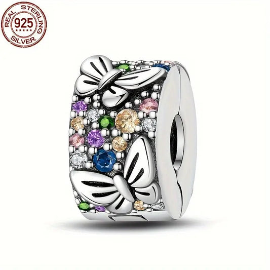 Sparkling Butterfly Clip Sterling Silver Charm Hallmarked S925 for Charm Bracelet and Necklace