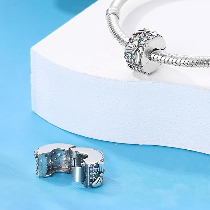 Sparkling Butterfly Clip Sterling Silver Charm Hallmarked S925 for Charm Bracelet and Necklace
