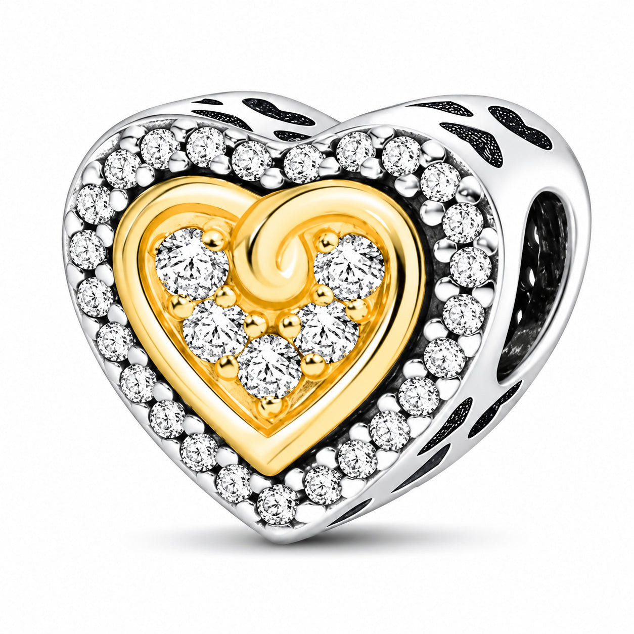 Sparkling Heart in Heart Bead Charm Hallmarked S925 for Charm Bracelet and Necklace