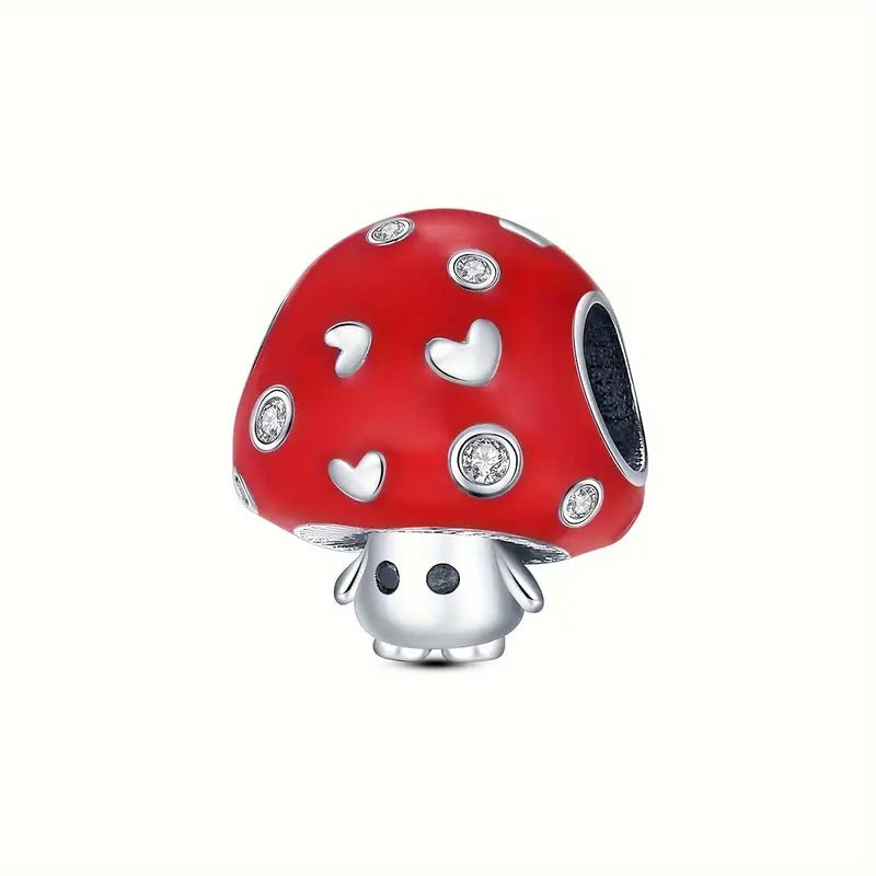 Sparkling Mushroom Sterling Silver Charm Hallmarked S925 for Charm Bracelet and Necklace