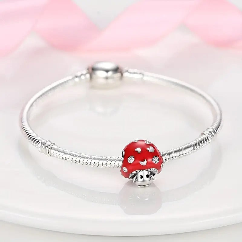 Sparkling Mushroom Sterling Silver Charm Hallmarked S925 for Charm Bracelet and Necklace