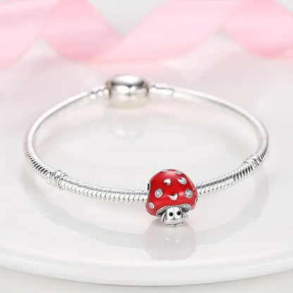 Sparkling Mushroom Sterling Silver Charm Hallmarked S925 for Charm Bracelet and Necklace