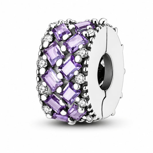 Sparkling Purple Clip Charm Hallmarked S925 for Charm Bracelet and Necklace