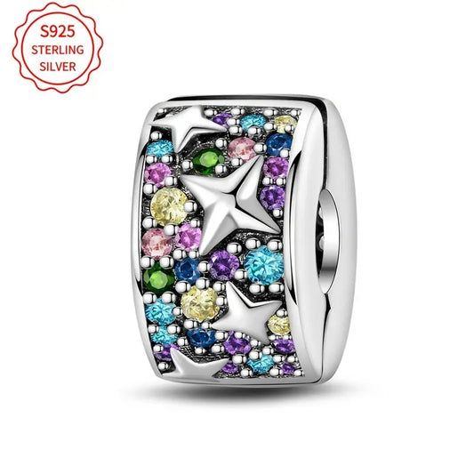 Sparkling Stars Clip Sterling Silver Charm Hallmarked S925 for Charm Bracelet and Necklace