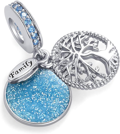 Sparkling Tree of Life Family Charm Blue Charm for Bracelet, S925 Sterling Silver