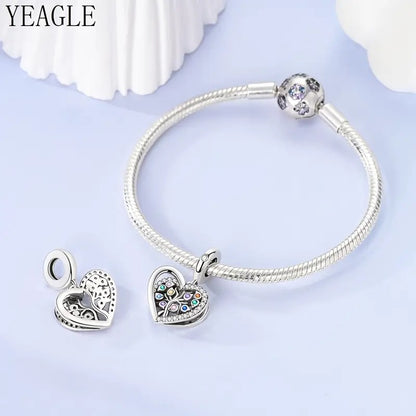 Sparkling Tree of Life Heart Dangle Sterling Silver Charm Hallmarked S925 for Charm Bracelet and Necklace