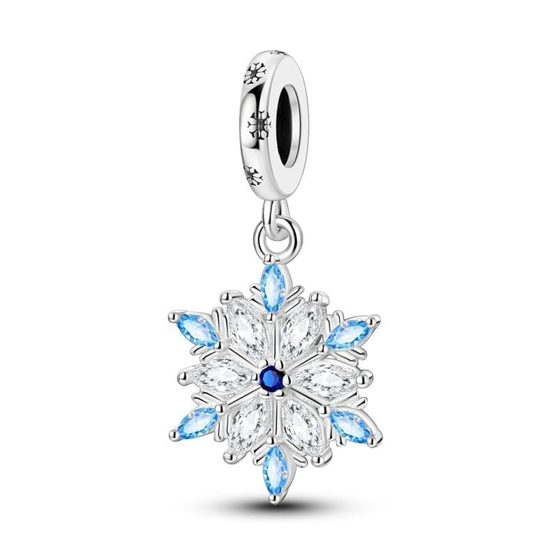 Sparkling Winter Snowflake Sterling Silver Charm Hallmarked S925 for Charm Bracelet and Necklace