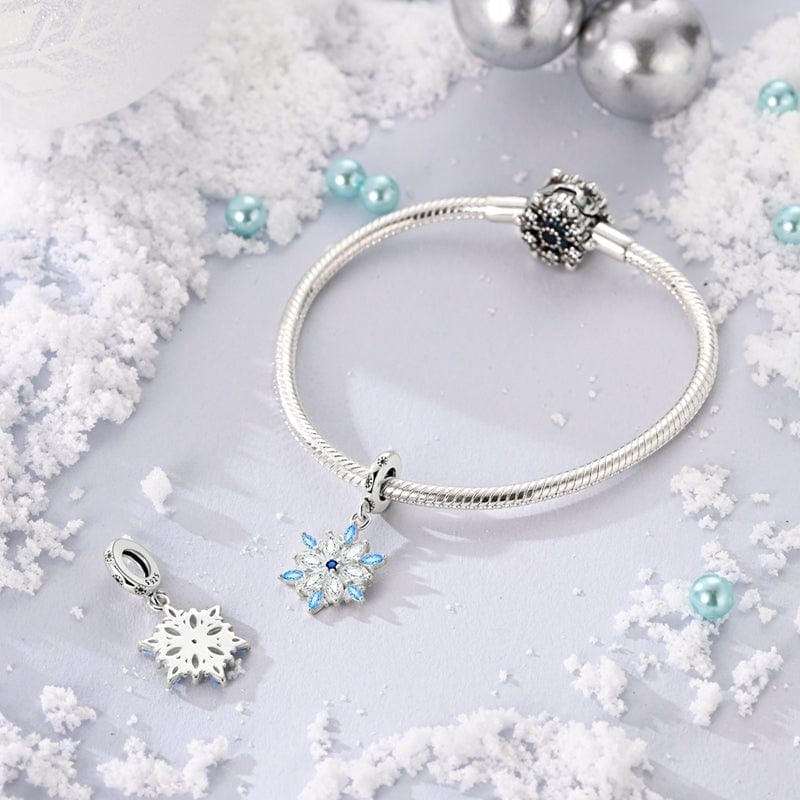 Sparkling Winter Snowflake Sterling Silver Charm Hallmarked S925 for Charm Bracelet and Necklace