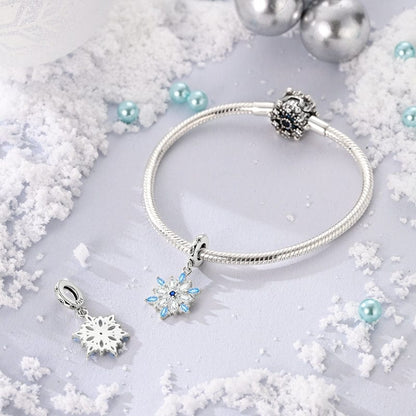 Sparkling Winter Snowflake Sterling Silver Charm Hallmarked S925 for Charm Bracelet and Necklace