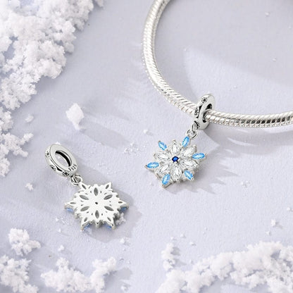 Sparkling Winter Snowflake Sterling Silver Charm Hallmarked S925 for Charm Bracelet and Necklace