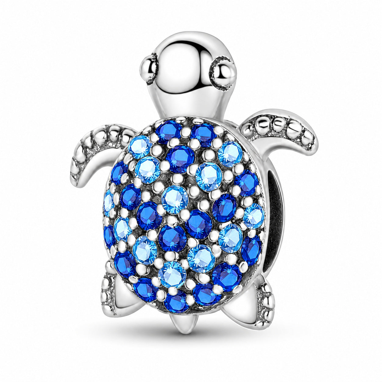 Sparkling Blue Turtle Bead Sterling Silver Charm Hallmarked S925 for Charm Bracelet and Necklace