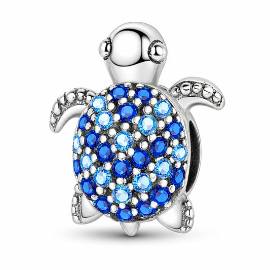 Sparkling Blue Turtle Bead Sterling Silver Charm Hallmarked S925 for Charm Bracelet and Necklace