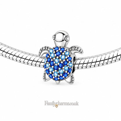Sparkling Blue Turtle Bead Sterling Silver Charm Hallmarked S925 for Charm Bracelet and Necklace