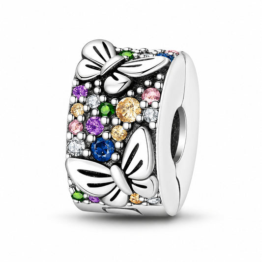 Sparkling Butterfly Clip Sterling Silver Charm Hallmarked S925 for Charm Bracelet and Necklace