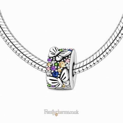 Sparkling Butterfly Clip Sterling Silver Charm Hallmarked S925 for Charm Bracelet and Necklace