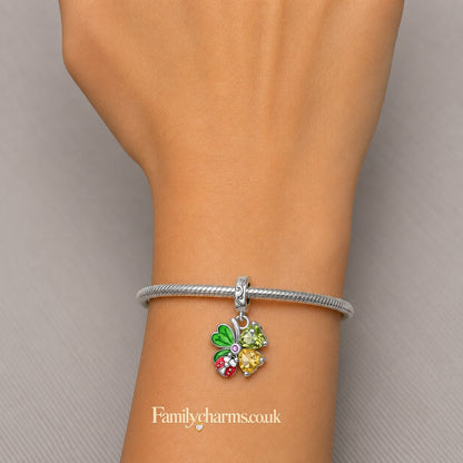 Sparkling Clover Leaf and Ladybug Sterling Silver Charm Hallmarked S925 for Charm Bracelet and Necklace