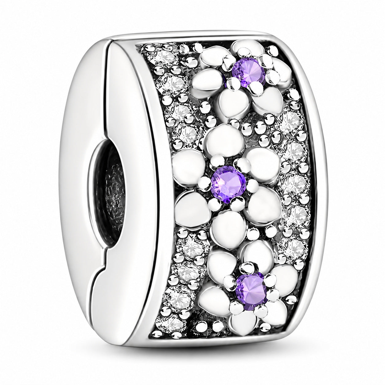 Sparkling Flower Clip Charm Sterling Silver Charm Hallmarked S925 for Charm Bracelet and Necklace